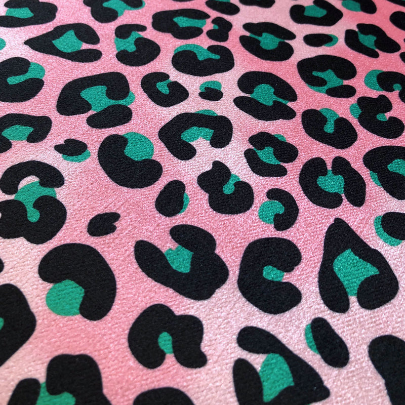 Candy Pink and Emerald Green Animal Print Velvet Fabric