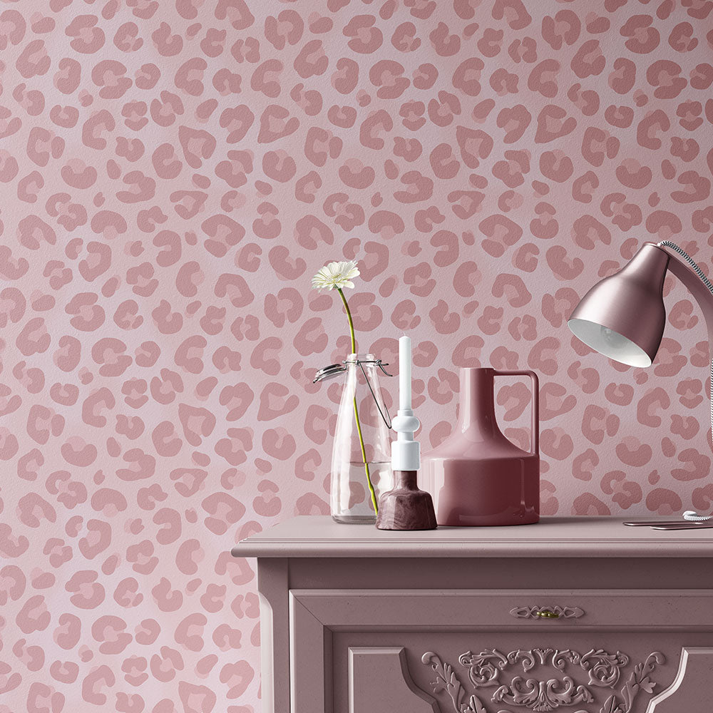 Pink Leopard Print Designer Wallpaper by Becca Who