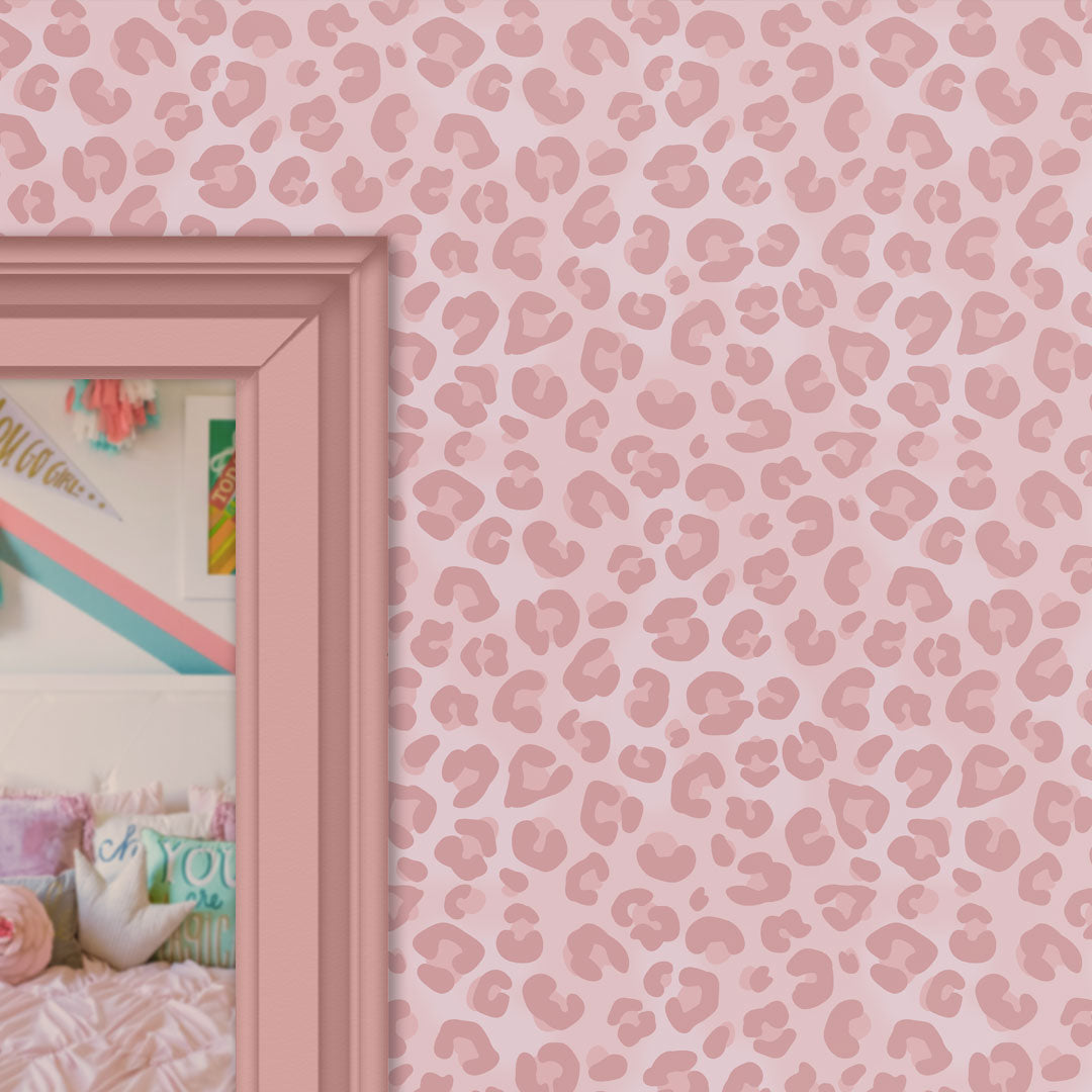 Pink Leopard Print Designer Wallpaper for elegant interiors by Becca Who