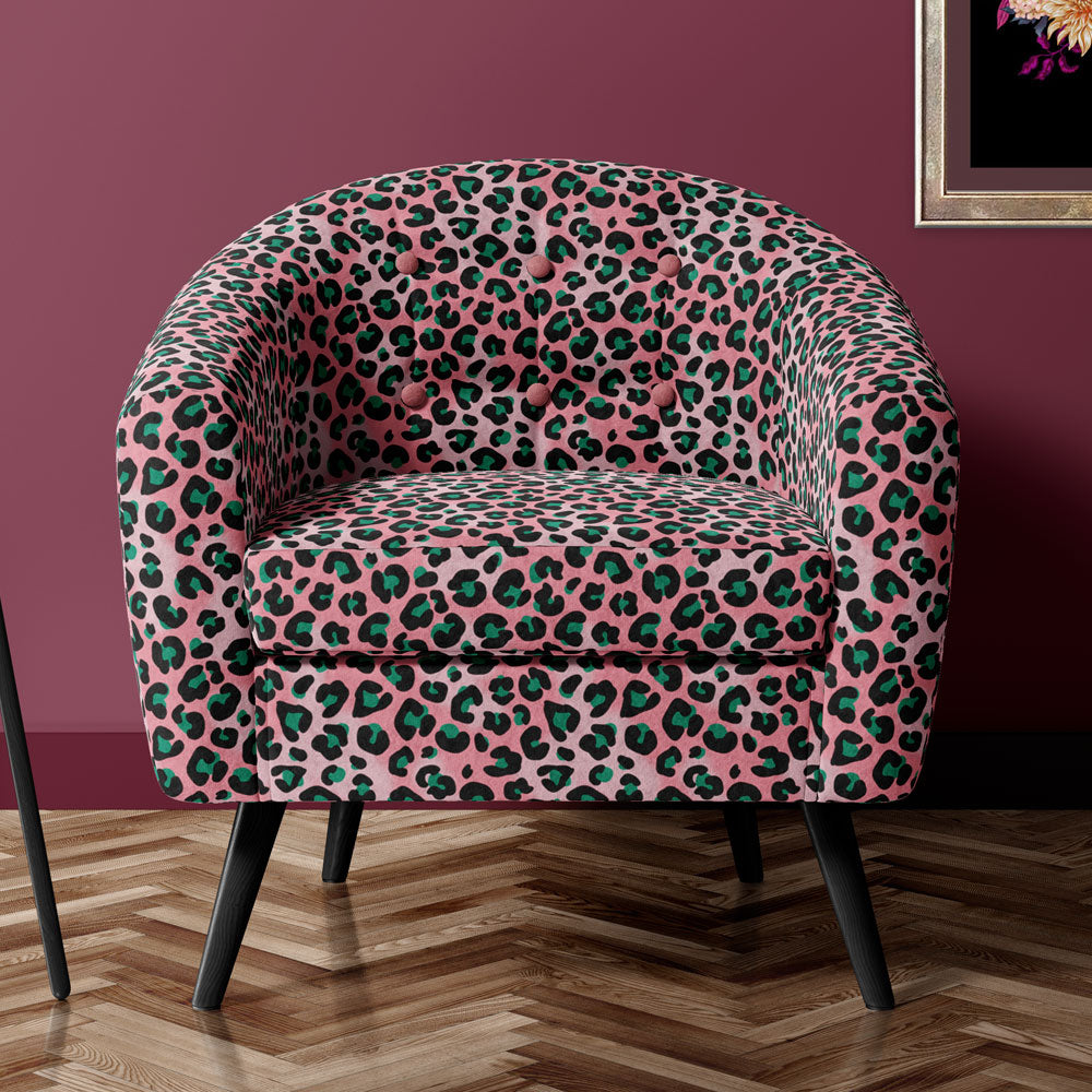Pink Leopard Print Velvet Upholstery Fabric by Designer, Becca Who