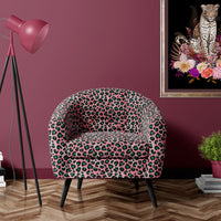 Pink Leopard Print Velvet Upholstery Fabric on Statement Chair by Designer, Becca Who