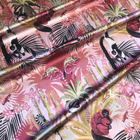 Beautiful Pink Bedroom Curtain Fabric patterned with Lemurs by Designer, Becca Who