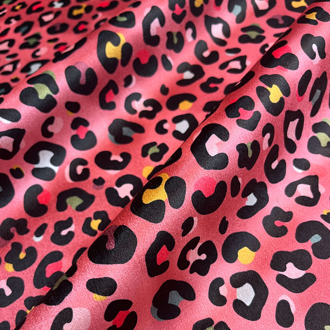 Pink Multi Coloured Leopard Print Velvet Designer Animal Print Furnishing Fabric by Designer, Becca Who