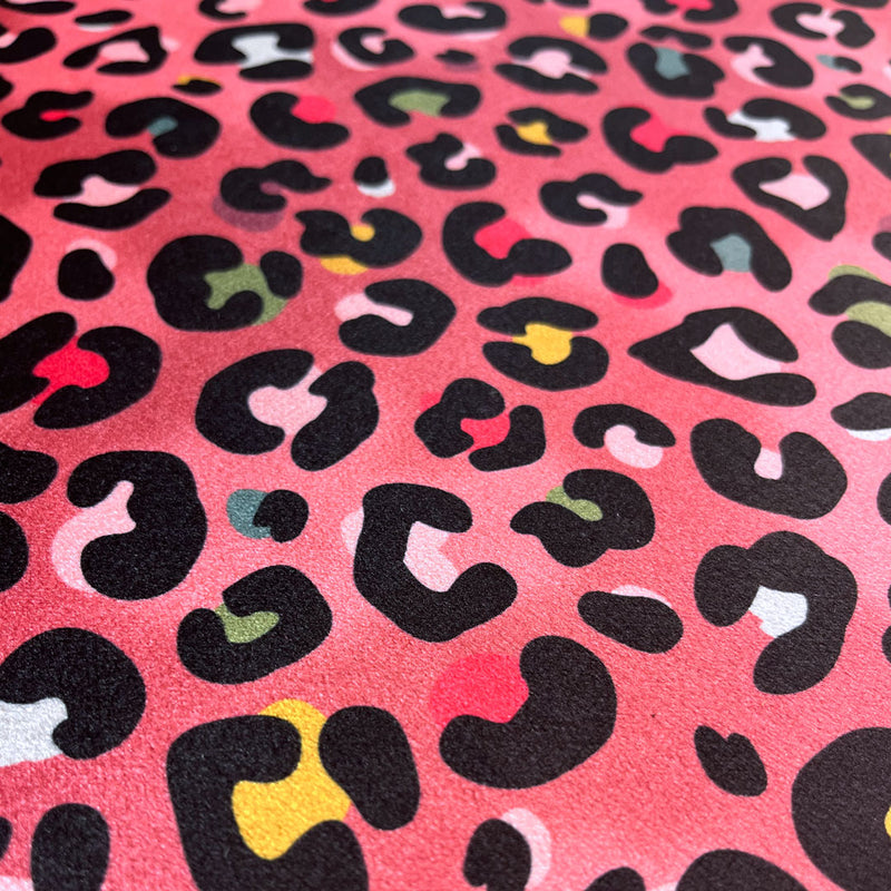 Colourful Pink Leopard Print Velvet Designer Multi Coloured Animal Print Furnishing Fabric by Designer, Becca Who