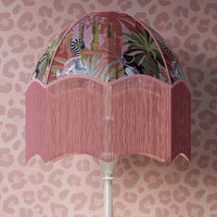 Pink Patterned Furnishing Fabric with Lemurs on Lampshade by Designer, Becca Who