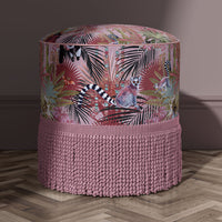 Pink Patterned Lemurs Velvet Pouffe by Designer, Becca Who