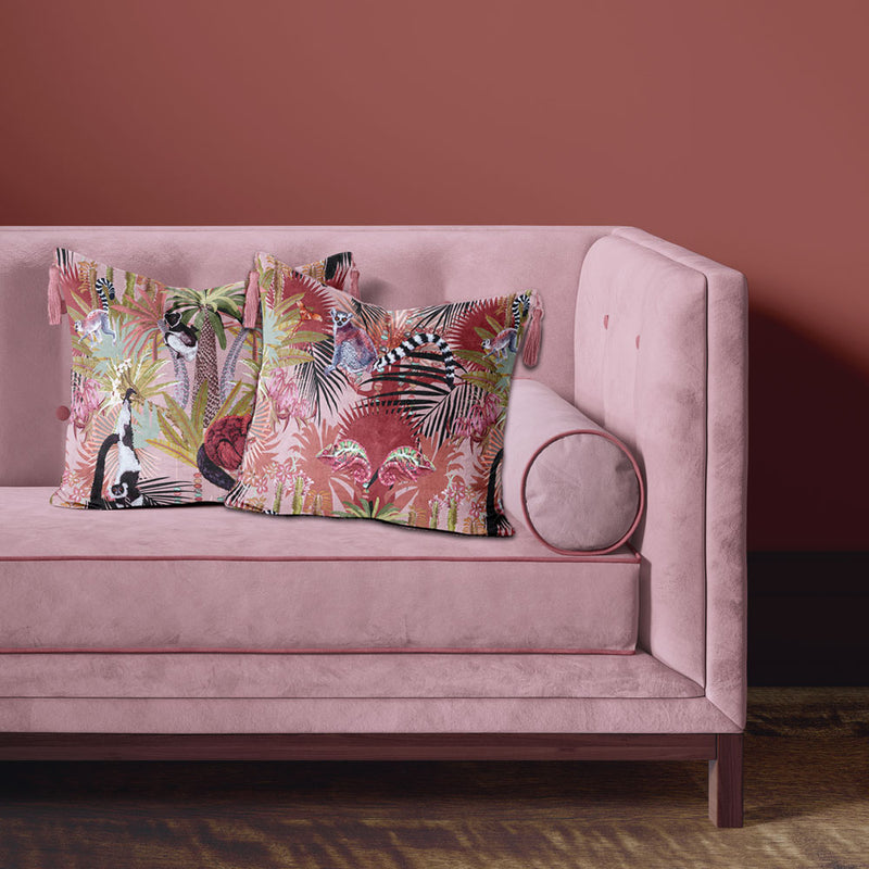 Patterned Pink Velvet with Lemurs Furnishing Fabric