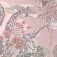 Luxury Designer Bedroom Wallpaper in Blush Pink Peach with African Animals by Becca Who