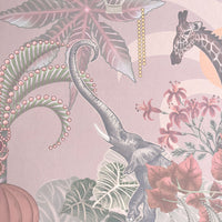 Luxury Designer Bedroom Wallpaper in Soft Pink Peach with African Animals
