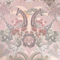 Luxury Designer Bedroom Wallpaper in Blush Pink Peach with African Animals