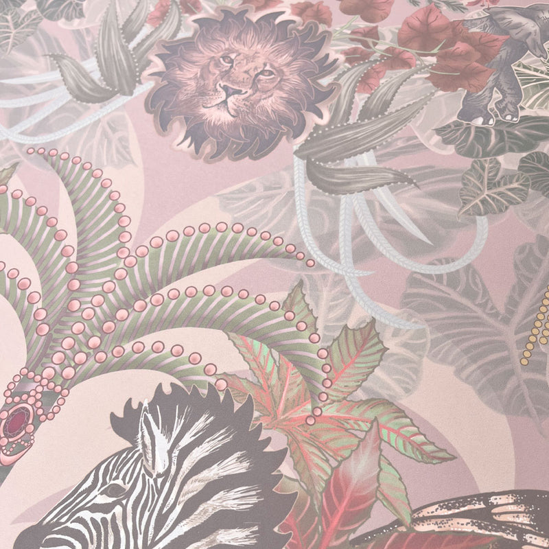 Pretty Luxury Designer Bedroom Wallpaper in Pink Peach with African Animals