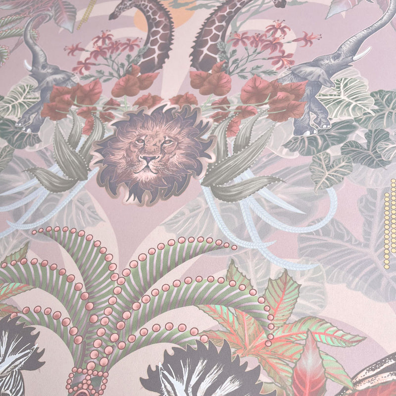 Beautiful Luxury Designer Bedroom Wallpaper in Pink Peach with African Animals