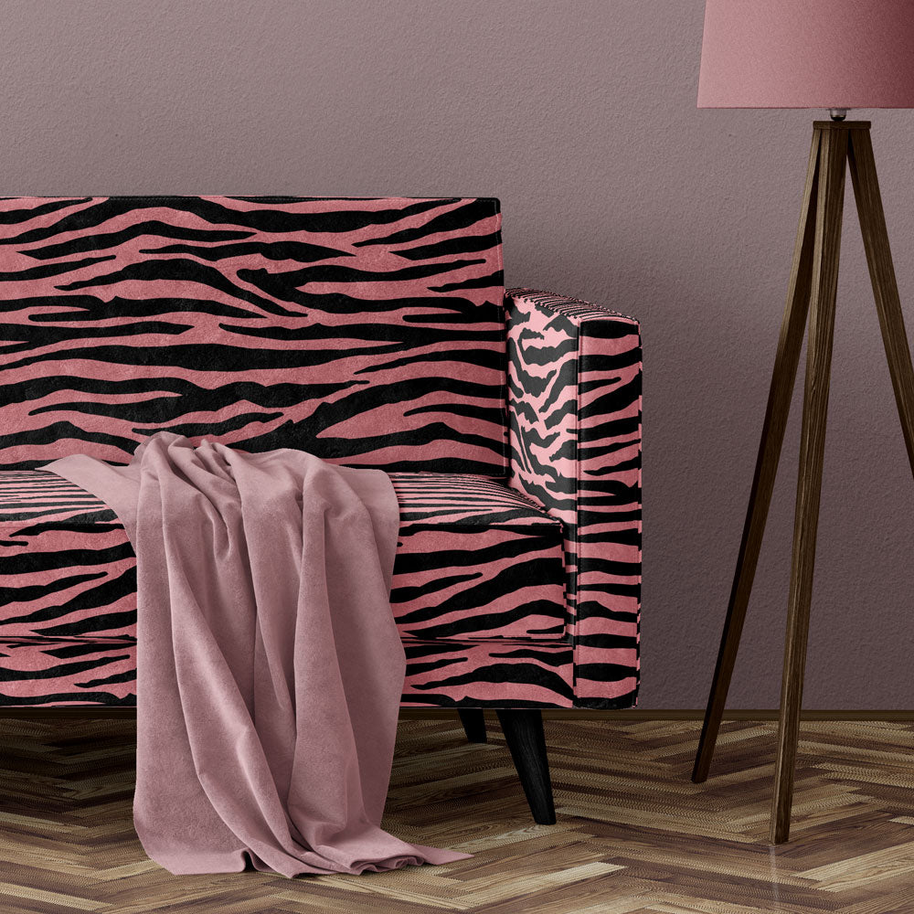 Pink and Black Zebra Print Upholstery Fabric by Designer, Becca Who