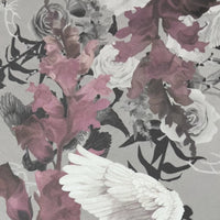 Soft Pink & Grey Floral Luxury Wallpaper with Swans