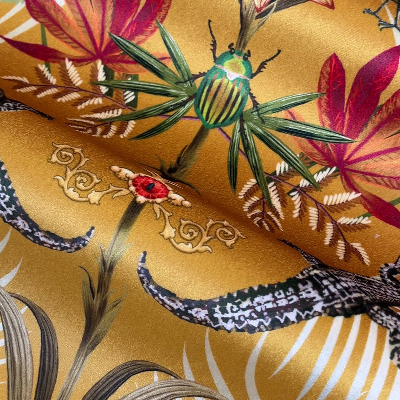 Yellow Velvet Statement Upholstery and Furnishing Fabric with Crocodiles by Designer Becca Who