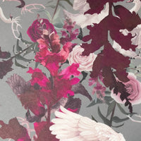 Fuchsia Pink and Grey Swan Floral Luxury Wallpaper for Statement Interiors by UK Designer, Becca Who