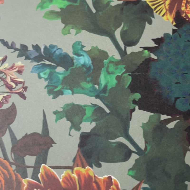 Moody Sage Green Heavy Floral Luxury Wallpaper by UK Designer, Becca Who