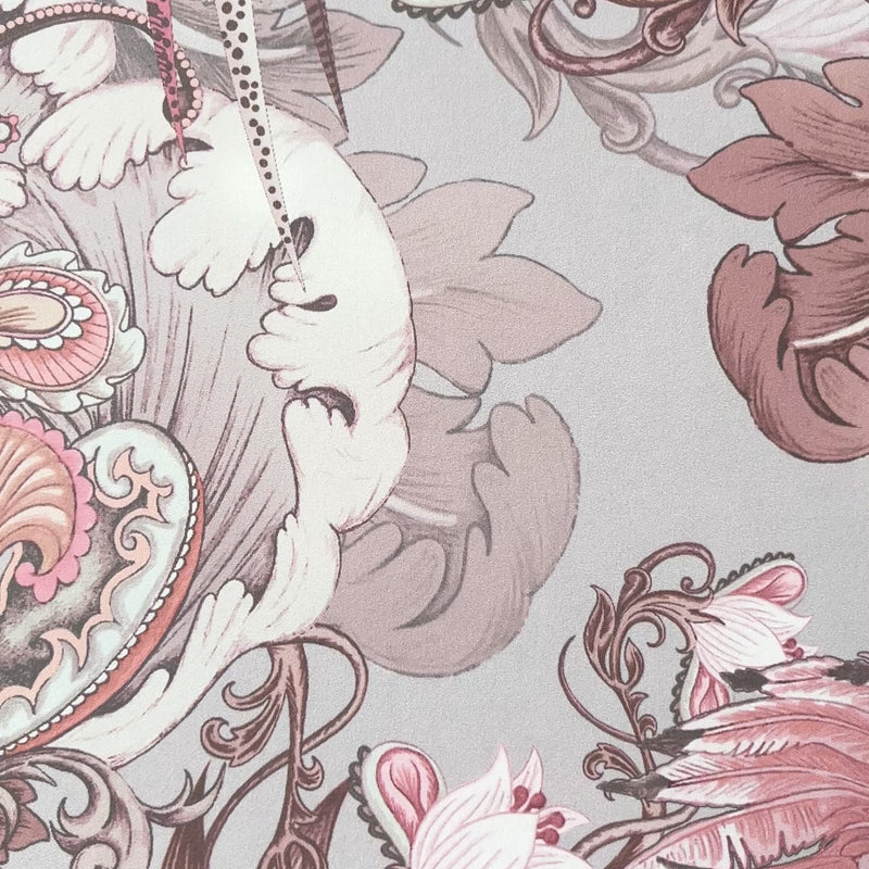 Luxury Soft Pink Statement Birds Floral Wallpaper by Designer, Becca Who