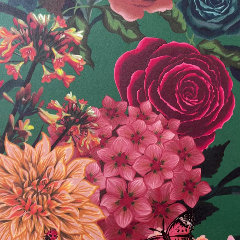 Colourful Floral Luxury Green Wallpaper by Designer, Becca Who 