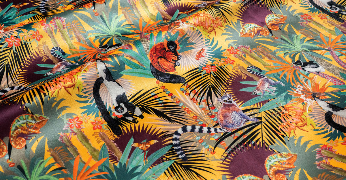 Quirky Animal Print Velvet Fabric by Designer, Becca Who