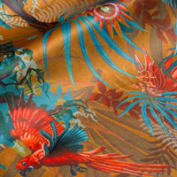 Rainforest Rush velvet fabric in mustard yellow photographed at an angle to show the subtle sheen