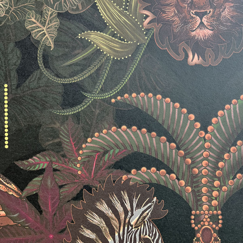 Dark Charcoal & Gold African Animals Luxury Wallpaper by Becca Who
