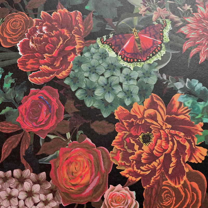 Dark Floral Dramatic Vintage Style Wallpaper by Designer Becca Who