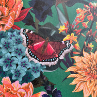 Bold, Colourful Patterned Floral Wallpaper on Green by Designer, Becca Who 