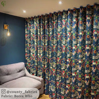 Colourful Patterned Curtains in Becca Who Patterned Velvet Fabric In Blue