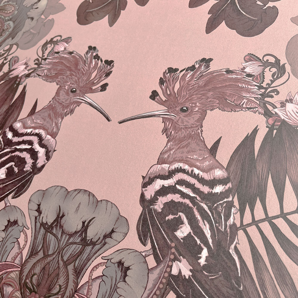 Rose Pink Statement Birds Wallpaper by Designer Becca Who