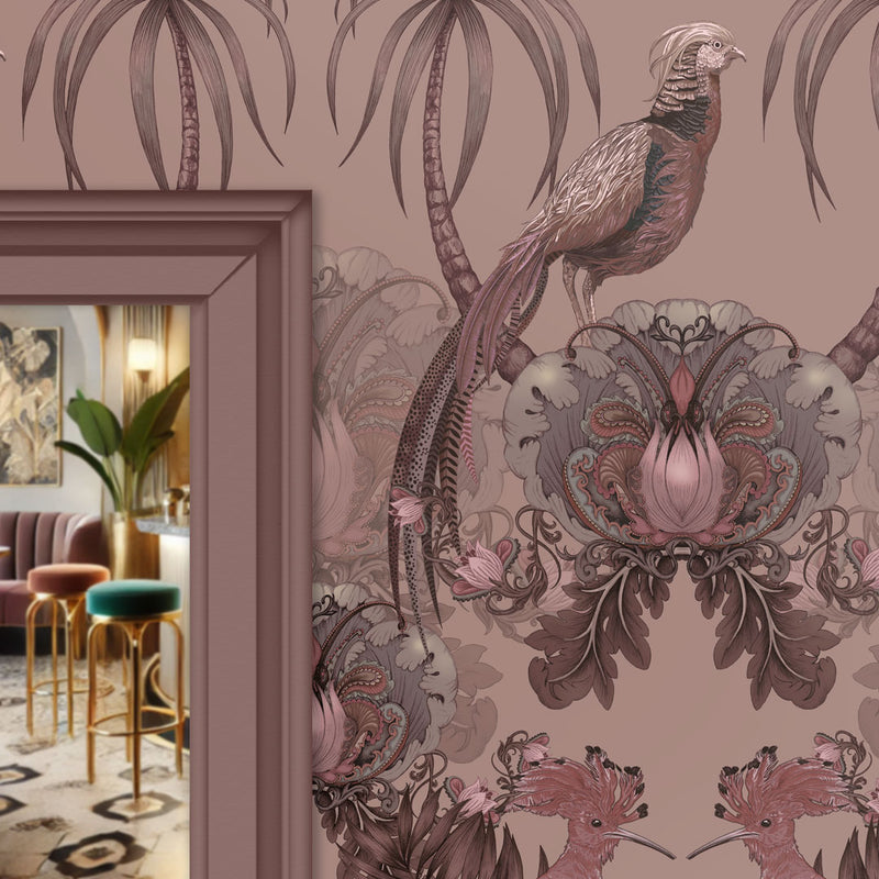 Dreamy Rose Pink & Chocolate Luxury Designer Bedroom Wallpaper by Becca Who