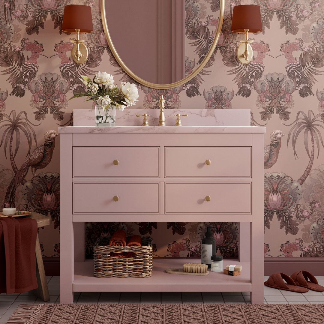 Dreamy Rose Pink & Chocolate Luxury Statement Bedroom Wallpaper with Large Pattern