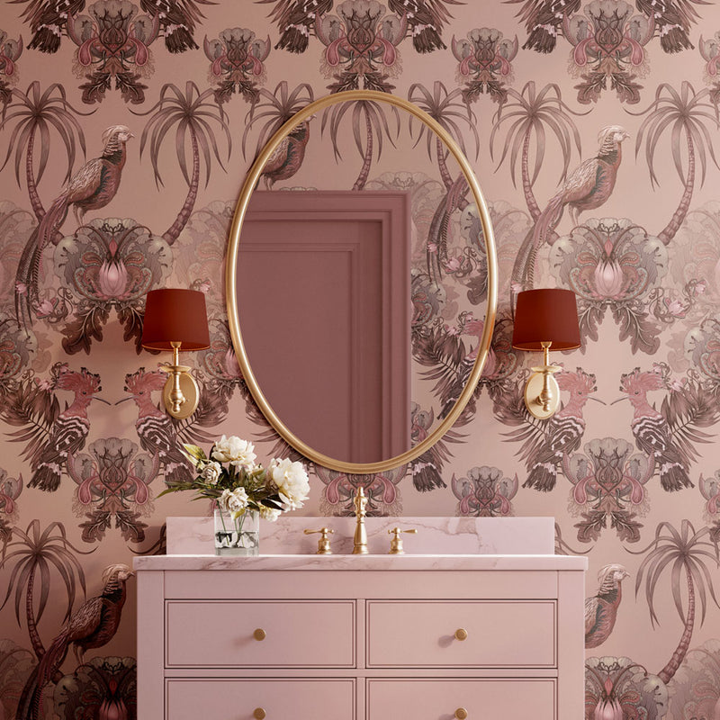 Rose Blush Pink Luxury Designer Bedroom Wallpaper by Becca Who