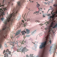 Pale Pink Birds Floral Patterned Velvet Fabric for Upholstery and Curtains by Designer, Becca Who