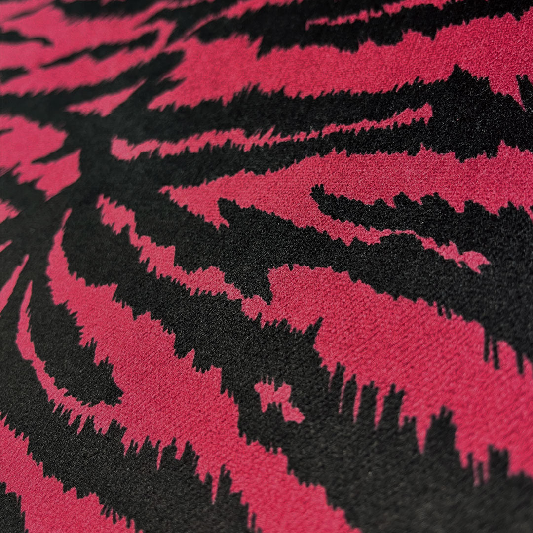 Ruby Pink Red Tiger Print Designer Velvet Furnishing Fabric by Becca Who