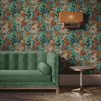 Green Floral Vintage Inspired Wallpaper by Designer, Becca Who