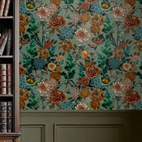 Sage Green Heavy Floral Luxury Wallpaper