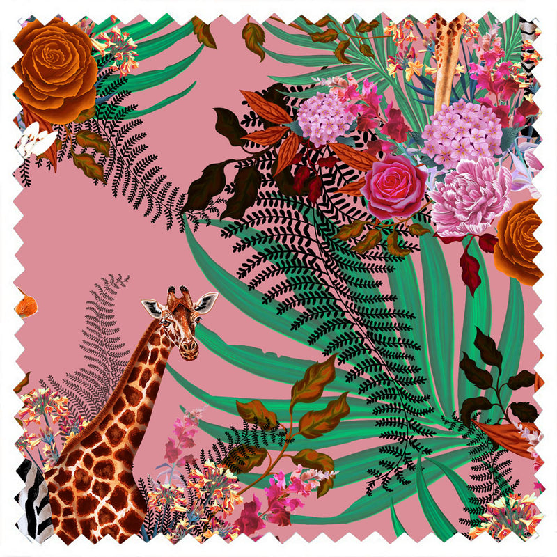 Pink African Animals Furnishing Fabric Sample by Becca Who