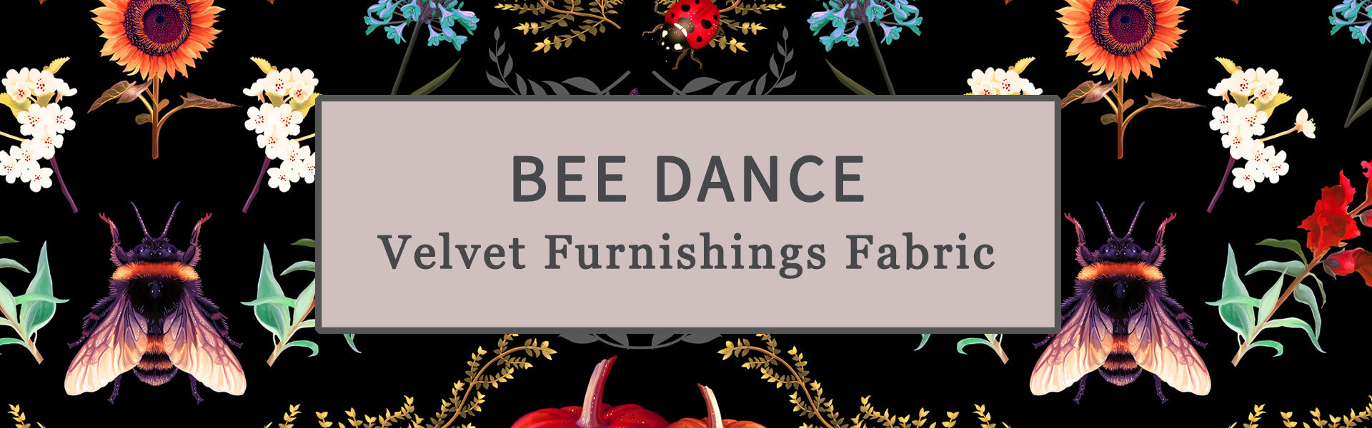 Bumble Bee Floral Patterned Velvet Furnishing Fabric for Interiors by Designer, Becca Who