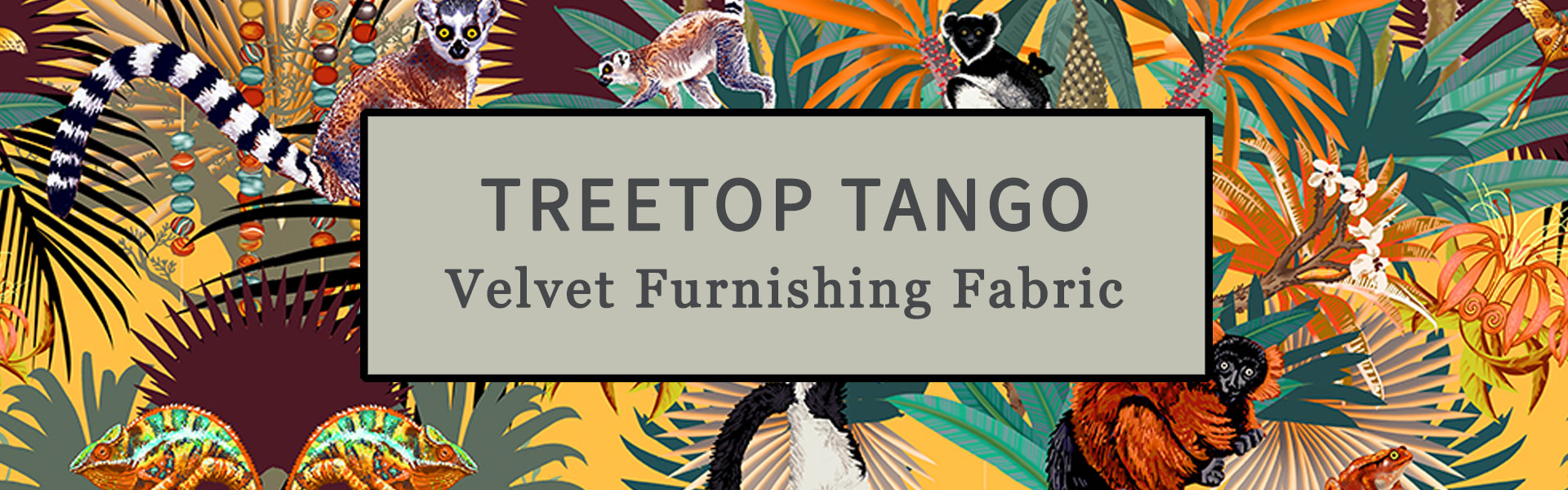 Colourful, Tropical Print Velvet Furnishing Fabric with Lemurs 