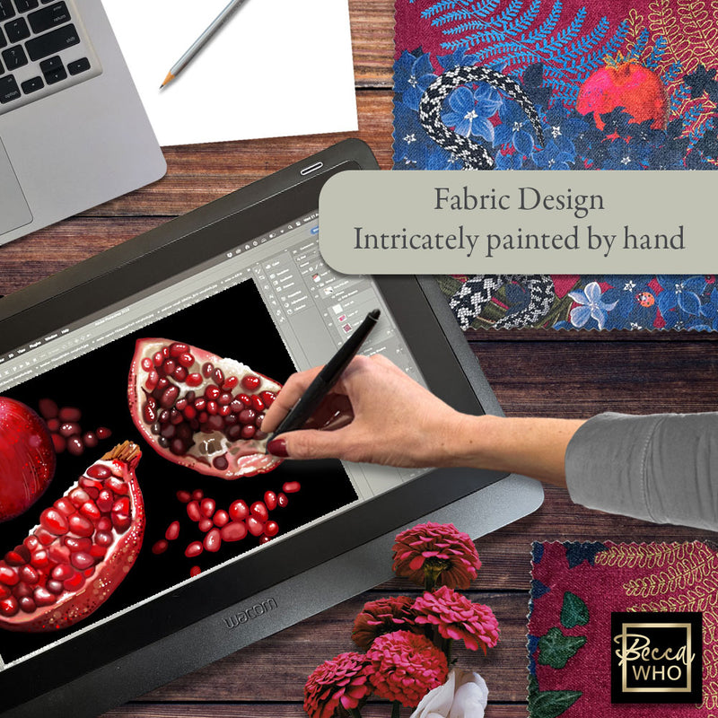 Bold Designer Fabric with Snakes on Crimson Velvet by Becca Who