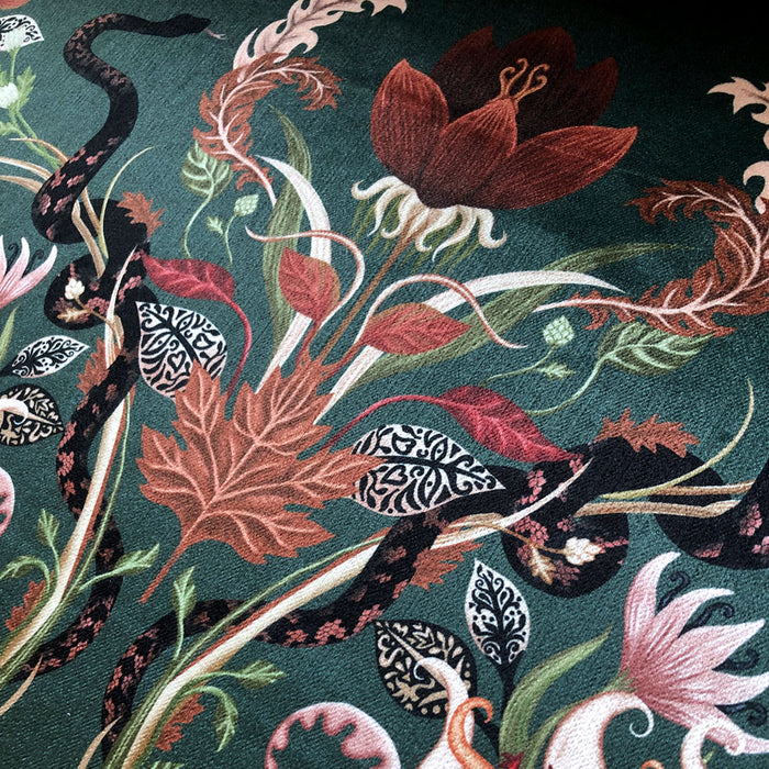 Dark Green Patterned Velvet Fabric for Interiors by Designer Becca Who