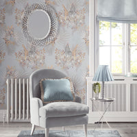 Soft Blue Luxury Designer Wallpaper with African Animals Print