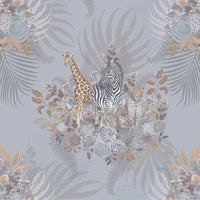 Soft Blue Elegant African Animals Patterned Wallpaper by UK Designer, Becca Who