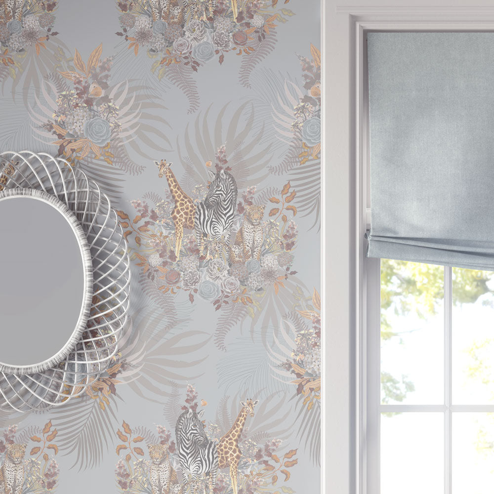 Soft Blue Luxury Designer Wallpaper with African Animals