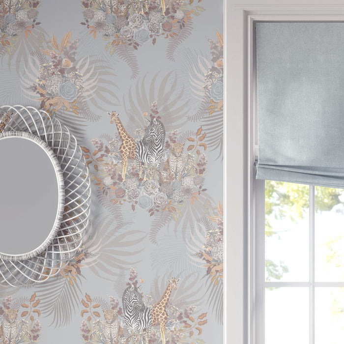 Soft Blue Luxury Designer Wallpaper with African Animals