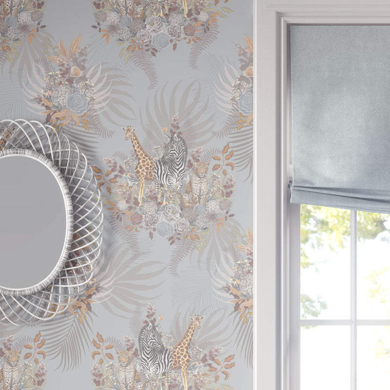 Soft Blue Luxury Designer Wallpaper with African Animals