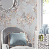 Soft Blue Luxury Designer Wallpaper with African Animals by Becca Who