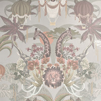 Luxury Statement Wallpaper with African Animals in Light Green by Designer, Becca Who