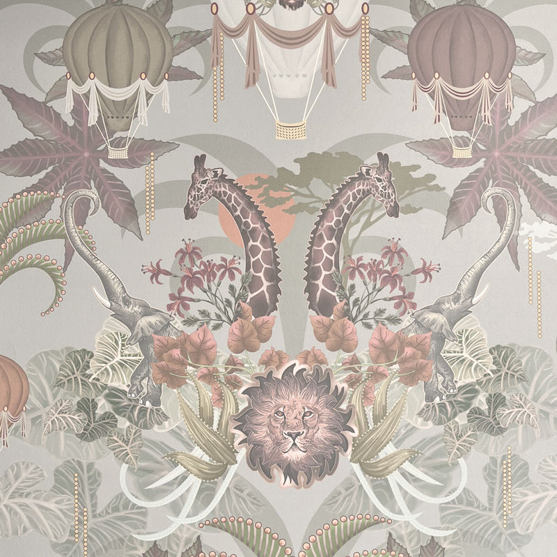 Luxury Statement Wallpaper with African Animals in Light Green by Designer, Becca Who